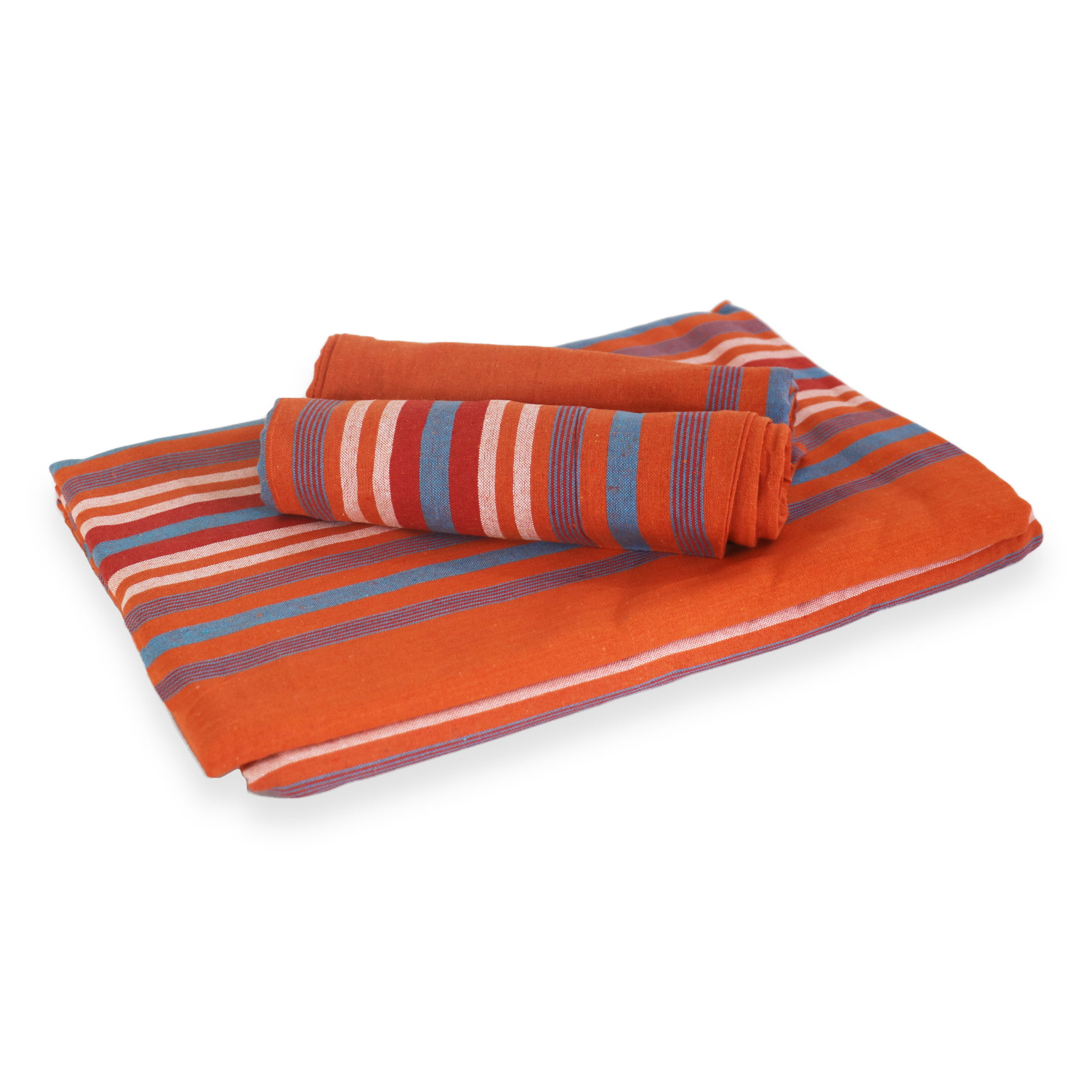 Orange Bed Sheet Set Cotton Handloom 90x90 (Inches) with Two Matching Pillow Covers for King, Queen, Triple, California King Beds