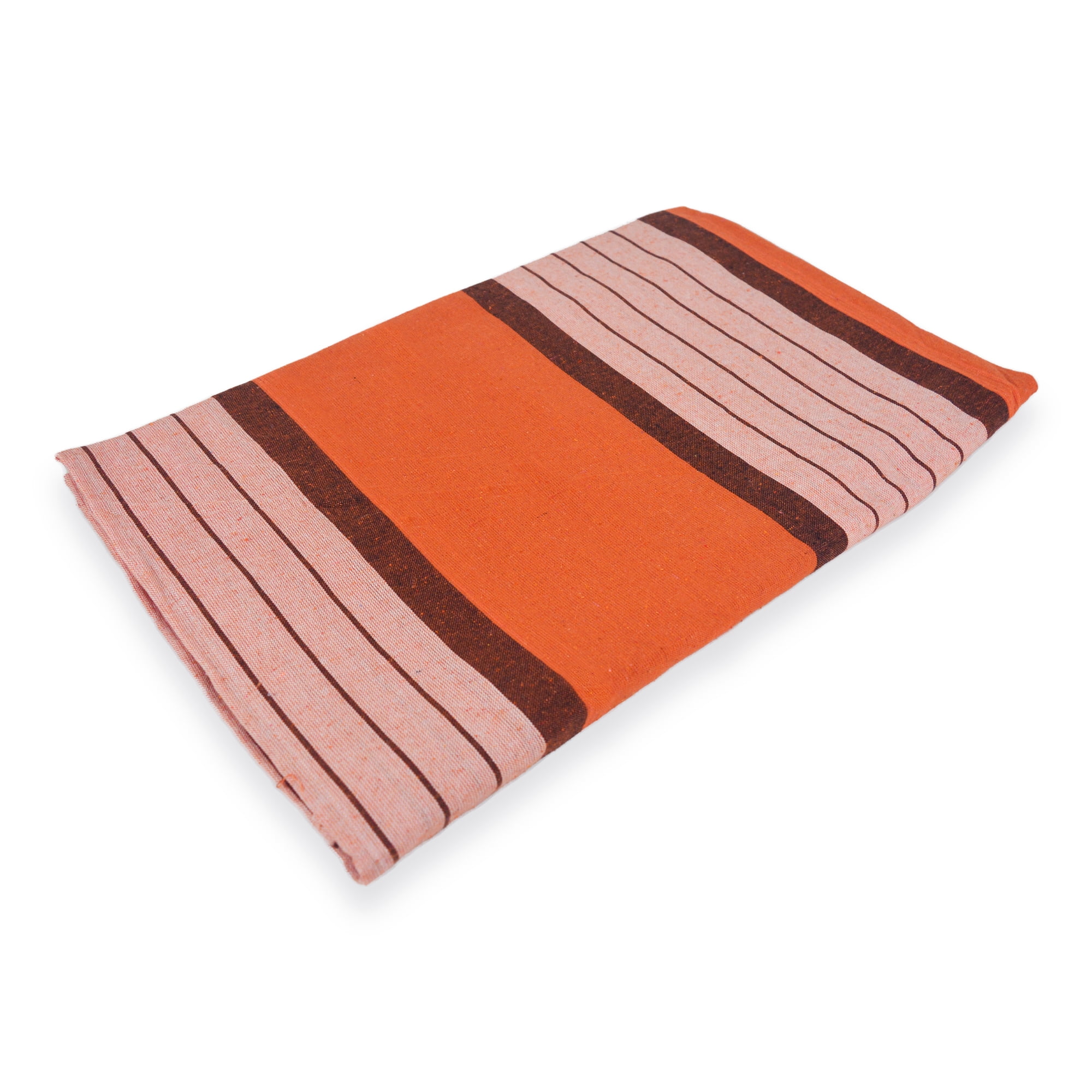 Cotton Handloom Bed Sheet 72x90 (Inches) for Queen, Double & Single Beds Orange Brown